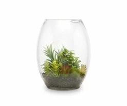 New 💯 S64 Faux Succulent Variety in Glass Bowl Terrarium 🤩